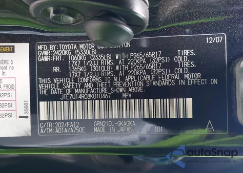 2008 Toyota 4Runner Sr5/Sport from USA, damaged, VIN JTEZU14R08K010467